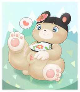 3_fingers 3_toes accessory anthro anus biped black_clothing black_dress black_hair black_nose blue_eyes blush border brown_body brown_fur brown_tail butt closed_smile clothed clothed_anthro clothed_female clothing dress eyelashes feet female female_anthro fingers flower flower_in_hair fur genitals gloves_(marking) hair hair_accessory heart_symbol hindpaw leg_markings lying markings mouth_closed multicolored_body multicolored_clothing multicolored_dress multicolored_fur on_back pawpads paws pink_anus pink_inner_ear pink_pawpads plant print_clothing print_dress short_tail small_nose smile socks_(marking) solo speech_bubble spread_vulva spreading tail text toes tree two_tone_clothing two_tone_dress vulva white_body white_border white_clothing white_dress white_fur young young_anthro young_female munieru animal_crossing nintendo june_(animal_crossing) bear mammal 2025 absurd_res artist_name digital_media_(artwork) hi_res watermark