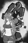 anthro clothing duo female female/female fight hair long_hair ponytail smile sportswear standing wrestling wrestling_clothing wrestling_outfit verelin cheetah felid feline mammal pantherine tiger 2025 absurd_res comic cover cover_art cover_page hi_res monochrome