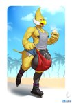 beak big_bulge big_hands big_penis bodily_fluids bottomwear bulge clothing colored_cock dessert feathers food genitals hotpants huge_bulge huge_penis ice_cream male nipples outside pecs penis roller_skates shirt shorts simple_background solo sweat sweatdrop tank_top thong tongue tongue_out topwear underwear wide_hips owligatorstudios dewey_(derpydewey) avian humanoid absurd_res hi_res