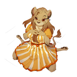 3_toes anthro barefoot black_pawpads blonde_hair breast_squeeze breasts brown_body brown_fur claws clothing dress ear_piercing ear_ring eyebrows feet female finger_claws fur hair hands_together high-angle_view kneeling long_hair long_tail looking_at_viewer markings mole_(marking) mole_under_eye on_ground orange_eyes pawpads paws piercing raised_eyebrows ring_piercing round_ears simple_background soles solo spread_legs spreading squeezing tail tail_tuft toe_claws toes tuft ruffu pepper_in_the_sandbox kristina_(ruffu) felid lion mammal pantherine 1:1 colored digital_drawing_(artwork) digital_media_(artwork) shaded