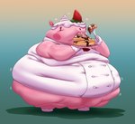 anthro belly big_belly blush blush_stickers chubby_cheeks clothing cutlery eating fat_arms fat_legs female food fork fruit holding_food holding_object horn kitchen_utensils morbidly_obese morbidly_obese_anthro morbidly_obese_female obese obese_anthro obese_female overweight overweight_anthro overweight_female pancake pink_body plant solo standing strawberry tight_clothing tools wobbling fathips animal_crossing nintendo merengue_(animal_crossing) food_creature mammal rhinoceros