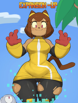 4_fingers anthro anthro_focus biped black_clothing brown_ears brown_hair brown_tail butt butt_from_the_front clothed clothed_anthro clothed_female clothing curvy_figure duo female female_anthro female_focus fingers hair humanoid_hands looking_at_viewer machine pear-shaped_figure red_eyes solo_focus standing tail text thick_thighs thigh_gap torn_clothing white_clothing wide_hips yellow_clothing yellow_sclera usnarbit gameoverse glitch_productions kaboodle_(gameoverse) kit_bodega domestic_cat felid feline felis mammal robot 2026 english_text hi_res