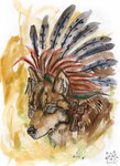 abstract_background ambiguous_gender aztec black_nose brown_body brown_fur cheek_tuft facial_tuft feral fur mouth_closed solo tan_body tan_fur tuft yellow_eyes kola_(artist) canid canine mammal painting_(artwork) traditional_media_(artwork) traditional_painting_(artwork) traditional_watercolor_(artwork) watercolor_(artwork)