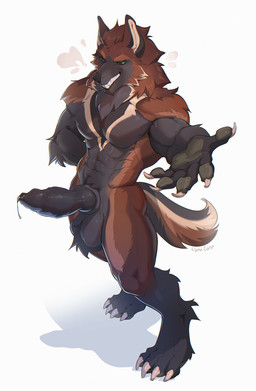 abs anthro balls biped claws erection fingers front_view fur genitals hair knot looking_at_viewer male navel nude nude_anthro nude_male penis smile solo standing tail teeth lynncore arfang_ragnarok_fenrisulfr canid canine canis mammal wolf 2026 digital_drawing_(artwork) digital_media_(artwork) hi_res
