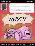 cutie_mark female feral shaved solo text unknown_artist ask_pun hasbro my_little_pony tumblr anonymous fan_character pun_pony earth_pony equid equine horse mammal pony comic english_text url