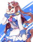 blue_eyes breasts brown_hair clothed clothing female hair long_hair open_mouth ponytail solo lux_(artist) cygames uma_musume_pretty_derby tokai_teio_(pretty_derby) animal_humanoid equid equid_humanoid equine equine_humanoid humanoid mammal mammal_humanoid 2019