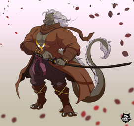 4_toes anthro biped claws clothed clothing digitigrade feet katana male melee_weapon muscular muscular_anthro muscular_male samurai solo standing sword tail toe_claws toes warrior weapon thewilldpink mythology dragon mythological_creature mythological_scalie scalie absurd_res character_request full-length_portrait hi_res portrait