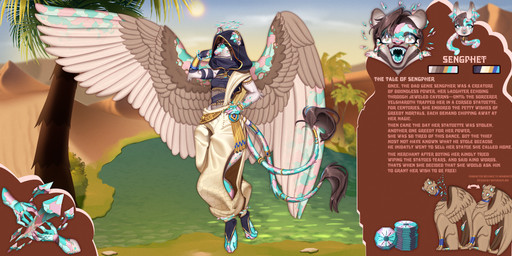 2_tails angry anthro bottle bottomwear bracelet breasts brown_body brown_fur brown_hair butt claws clothed clothing container crystal crystal_eye desert desert_background detailed_background ear_piercing feathered_wings feathers feet female fingers fur gem genie_bottle gold_(metal) gold_jewelry hair halo hood hood_up jewelry long_hair looking_at_viewer magic magic_crystal magic_lamp multi_tail nude oasis open_mouth palm_tree pants piercing plant rage_face sand smile solo tail tail_tuft teeth text tongue tree tuft unusual_eyes white_body white_feathers white_fur wings natural_plaid mythology felid feline felis genie mammal mythological_creature mythological_sphinx 2025 colored detailed digital_drawing_(artwork) digital_media_(artwork) digital_painting_(artwork) english_text hi_res model_sheet painting_(artwork) shaded widescreen