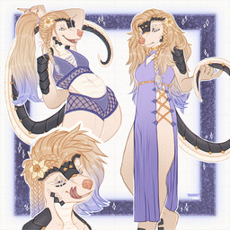 5_fingers accessory anthro belly black_body black_scales blonde_hair bottomwear bra braided_hair breasts canine_nose cheek_spikes claws clothing daffodil_(flower) dress eyelashes facial_spikes female fingers fishnet_clothing fishnet_legwear fishnet_topwear flower flower_in_hair forked_tongue glistening glistening_eyes glistening_hair gold_scales golden_clothing gradient_arms gradient_legs gradient_limbs hair hair_accessory hand_behind_back hand_behind_head holding_tail holding_tail_up legwear licking licking_lips licking_own_lips long_dress long_hair long_tail looking_at_viewer markings messy_hair multicolored_body narrowed_eyes open_mouth open_smile pants parted_hair pink_nose pink_tongue plant ponytail purple_clothing purple_dress purple_eyes purple_hair scales simple_background slim small_breasts smile solo spikes spikes_(anatomy) standing tail teeth tongue tongue_out topwear translucent translucent_clothing two_tone_body underwear white_belly white_body white_eyelashes yellow_flower yellow_sclera rhaelrhaelrasputin mammal pangolin 1:1 absurd_res hi_res