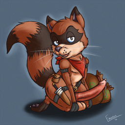 animal_genitalia anthro bag balls belt belt_pouch big_penis biped black_body black_ears black_eyes black_fur black_paws black_tail bodily_fluids brown_body brown_ears brown_fur brown_tail claws clothed clothing countershading criminal dagger dipstick_ears dipstick_tail dripping ear_markings erection fur genital_fluids genitals grey_background grey_nose grey_pawpads half-closed_eyes kerchief kneeling leaning leaning_forward lidded_eyes long_penis looking_at_viewer male markings melee_weapon money_bag multicolored_body multicolored_ears multicolored_fur multicolored_tail narrowed_eyes neckerchief neckwear nude open_mouth pawpads paws penis pose precum red_clothing red_kerchief red_neckerchief red_penis seductive sheath simple_background solo striped_markings striped_tail stripes tail tail_markings tan_balls tan_body tan_countershading tan_fur tapering_penis two_tone_ears two_tone_tail weapon whiskers white_whiskers year emenius domestic_cat felid feline felis hybrid mammal procyonid raccoon 2016 digital_media_(artwork) hi_res pinup signature