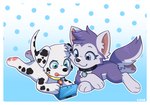 collar duo female feral gaming male pawpads playing_video_game spots tongue kipaki nintendo nintendo_ds nintendo_ds_family paw_patrol everest_(paw_patrol) marshall_(paw_patrol) canid canine canis dalmatian domestic_dog husky mammal nordic_sled_dog spitz hi_res