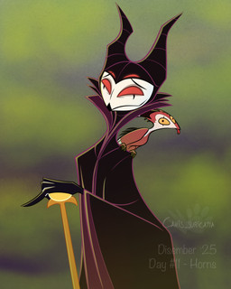 anthro beak cape clothed clothing duo feral forked_tongue horn male mouth_closed multi_eye red_eyes scepter smile text tongue tongue_out atimon disney hellaverse helluva_boss sleeping_beauty_(1959) blitzo_(helluva_boss) maleficent stolas_(helluva_boss) avian bird demon imp owl owl_demon 2025 4:5 hi_res signature