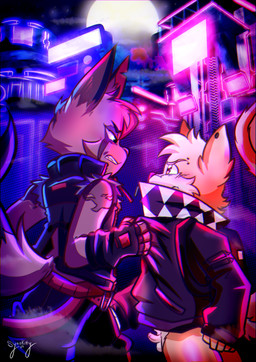 angry anthro balls belt blush bottomless bullying clenched_teeth clothed clothing clothing_pull duo ear_piercing erection facial_markings facial_piercing foreskin genitals gloves handwear head_markings intimidation jacket long_tail male markings moon penis piercing small_penis tail teeth topwear young young_anthro young_male syaokitty byte_(bytethesquirrel) mammal rodent sciurid 2025 absurd_res digital_media_(artwork) hi_res