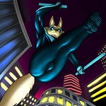 anthro blush bodysuit bulge butt clothing male mask skinsuit solo tight_clothing trashbadger dc_comics nightwing_(dc) canid canine fox mammal 1:1