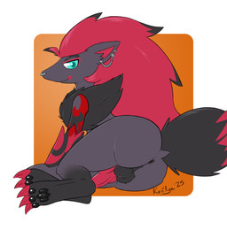 animal_genitalia animal_penis anthro anus backsack balls blue_eyes butt claws ear_piercing erection facial_piercing feet fur genitals knot male multicolored_body multicolored_fur nose_piercing nose_ring pawpads penis piercing ring_piercing solo tail toe_claws kerilyn nintendo pokemon generation_5_pokemon pokemon_(species) zoroark hi_res