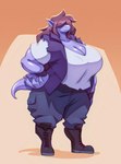 anthro big_breasts breasts brown_hair cleavage clothed clothing female hair hair_over_eyes huge_breasts muscular muscular_female non-mammal_breasts pointy_ears purple_body purple_scales scales solo thick_thighs three-quarter_view wide_hips bigdad deltarune undertale_(series) susie_(deltarune) scalie 2025 digital_media_(artwork)