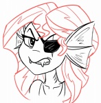 angry anthro eye_patch eyewear fangs female fin fusion hair long_hair looking_at_viewer red_hair scar simple_background solo teeth white_background pirill pirill-poveniy equestria_girls hasbro my_little_pony undertale undertale_(series) sunset_shimmer_(eg) undyne fish marine