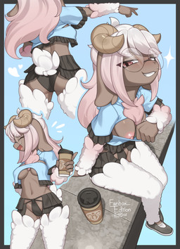 5_fingers anthro areola biped bottomwear breasts brown_body brown_fur clenched_teeth clothed clothed_anthro clothed_female clothing exposed_breasts eyes_closed eyewear female fingers front_view fully_clothed fully_clothed_anthro fully_clothed_female fur glasses hair looking_at_viewer navel nipples open_mouth open_smile pink_hair rear_view red_eyes simple_background sitting smile solo standing tail teeth tongue topwear white_tail zinfyu sakura_hichuena bovid caprine mammal sheep 2025 absurd_res digital_drawing_(artwork) digital_media_(artwork) hi_res