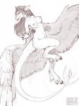 anthro breasts butt_wings chest_tuft claws digitigrade feathered_wings feathers feet female flying foot_tuft fur hair hindpaw long_hair nipples non-mammal_breasts nude paws sharp_teeth smile solo tail teeth tuft unusual_wing_placement wings araivis-edelveys european_mythology mythology ista_(avelos) dragon feathered_dragon feathered_scalie furred_dragon furred_scalie mythological_creature mythological_scalie reptile scalie western_dragon 3:4 greyscale hi_res monochrome sketch