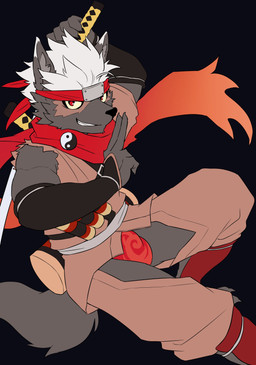 accessory anthro asian_clothing bottomwear bulge clothing crotchless_bottomwear crotchless_clothing crotchless_pants east_asian_clothing fundoshi hair headband japanese_clothing male melee_weapon pants red_eyes scroll solo sword underwear weapon white_hair yellow_sclera yin_yang tarobandit lifewonders tokyo_afterschool_summoners tadatomo_(tas) canid canine canis domestic_dog mammal absurd_res hi_res