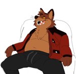 4_fingers anthro belly black_sweatpants brown_body brown_fur chair chest_tuft clothed clothing exposed_chest eyebrows facial_tuft fingers fur furniture head_tuft jacket looking_at_another looking_away male monotone_background moobs multicolored_body multicolored_fur neck_tuft on_chair open_clothing open_jacket open_mouth open_topwear pockets raised_eyebrow red_clothing red_jacket red_topwear sharp_teeth simple_background sitting sitting_on_chair slightly_chubby smile solo teeth topwear tuft two_tone_body two_tone_fur whiskers white_background yellow_sclera technocaster gurdy_d._gula_(casterdawg) canid canine canis mammal wolf hi_res sketch