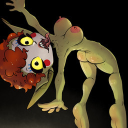 areola big_breasts biped breasts butt clown clown_makeup female freckled_arms freckled_butt freckled_legs freckled_shoulders freckled_thighs freckles glistening glistening_body glistening_butt green_body hair humanoid_pointy_ears looking_at_viewer looking_back nipples not_furry nude pointy_ears pupils red_hair sharp_teeth teeth thick_thighs tongue tongue_out bonnytoad goblin humanoid 1:1 absurd_res hi_res