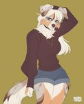 anthro blue_eyes breasts clothed clothing eyebrows eyelashes female hair smile solo white_hair charmrage senip australian_shepherd canid canine canis domestic_dog herding_dog mammal pastoral_dog sheepdog 2021 digital_media_(artwork) hi_res