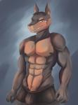 abs anthro biceps blush bulge clothed clothing fur looking_at_viewer male muscular muscular_anthro muscular_male nude pecs seductive simple_background smile solo underwear shirokoi repeat_(visual_novel) samuel_(repeat) canid canine canis dobermann domestic_dog mammal pinscher 2017 hi_res