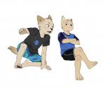anthro biped bottomwear canid canine canis clothing domestic_dog fffffolder fur hi_res male mammal plantigrade shirt shorts simple_background sitting t-shirt topwear white_background young young_anthro