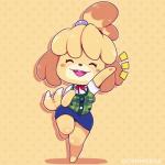 1:1 2018 animal_crossing anthro black_nose blonde_hair blush blush_stickers bottomwear breasts canid canine canis clothing dipstick_tail domestic_dog doshmobile emanata eyes_closed female floppy_ears fur hair isabelle_(animal_crossing) mammal markings monotone_bottomwear monotone_clothing monotone_skirt motion_lines multicolored_tail nintendo open_mouth pencil_skirt shih_tzu skirt solo tail tail_markings tail_motion tailwag toy_dog white_body white_fur yellow_body yellow_fur