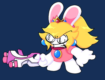3_fingers angry anthro blonde_hair blue_ear_piercing clenched_teeth clothed clothed_anthro clothed_female clothing crown ear_piercing eyebrow_through_hair eyebrows featureless_legs female female_anthro fingers fur furrowed_eyebrows gem gun hair headgear holding_gun holding_object holding_ranged_weapon holding_weapon light long_ears noseless piercing pink_clothing pink_inner_ear pink_shirt pink_topwear ponytail ranged_weapon ruby_(gem) sapphire_(gem) shirt simple_background solo teeth thin_eyebrows topwear translucent translucent_hair transparent_background weapon white_body white_eyes white_fur gboogie32 mario_bros mario_plus_rabbids_kingdom_battle nintendo raving_rabbids rayman_(series) ubisoft rabbid_peach lagomorph mammal rabbid 2024 alpha_channel colored crossover digital_drawing_(artwork) digital_media_(artwork) english_description lighting shaded