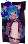 anthro blue_hair female flat_chested front_view fur gloves_(marking) hair looking_at_viewer markings navel solo teeth wings young young_anthro sicmop cassie_(romesilvanus) bat mammal 2020 hi_res portrait three-quarter_portrait