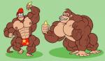 abs anthro banana baseball_cap biceps big_muscles bottomwear clothing duo food fruit hat headgear headwear loincloth male muscular nipples pecs plant serratus simple_background guzreuef donkey_kong_(series) nintendo diddy_kong donkey_kong_(character) haplorhine mammal monkey primate