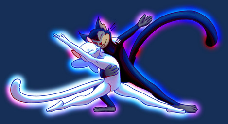 anthro black_body black_fur blue_bow bow_ribbon dancing duo female fur glistening_eyelids long_tail male philtrum simple_background tail transparent_background whisker_spots whiskers white_body white_fur schreckengast metro-goldwyn-mayer tom_and_jerry butch_cat toodles_galore domestic_cat felid feline felis mammal 2025 alpha_channel digital_drawing_(artwork) digital_media_(artwork) hi_res