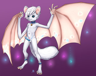 3_fingers 5_toes animal_genitalia animal_penis anklet anthro balls bell bell_collar big_wings biped black_sclera blue_anklet blue_collar blue_eyes blue_nipples blue_penis claws collar digitigrade erection eyebrow_through_hair eyebrows eyelashes eyelashes_through_hair feet finger_claws fingers fluffy fluffy_tail front_view fur genitals hair jewelry long_arms long_tail looking_at_viewer male male_anthro membrane_(anatomy) membranous_wings navel nipples nude nude_anthro nude_male penis pink_claws pink_fingers pink_inner_ear pink_membrane pink_toes pink_wings pupils purple_background realistic_wings short_hair shota simple_background slight_smile slim slim_anthro slim_male smile smiling_at_viewer solo spread_wings standing tail toe_claws toes translucent translucent_hair white_body white_eyebrows white_eyelashes white_fur white_hair white_tail wing_tattoo wings womb_tattoo young young_anthro young_male aogami floofy_(character) bat mammal 2025 absurd_res full-length_portrait hi_res portrait