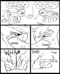 2012 angry applejack_(mlp) black_and_white clothed clothing comic cowboy_hat cutie_mark dialogue digital_media_(artwork) duo earth_pony english_text equid equine female feral fight friendship_is_magic hair hasbro hat headbutt headgear headwear horse inside mammal metal_(artist) monochrome my_little_pony mythological_creature mythological_equine mythology pegasus pony rainbow_dash_(mlp) simple_background text white_background wings