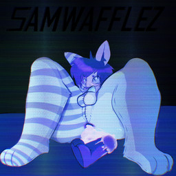 ambiguous_gender anal_fluids anthro blue_hair bodily_fluids cum cum_drip dildo dripping dripping_lube genital_fluids hair leaking_cum male plushie scanlines sex_toy striped_body stripes samwafflez bug_(samwafflez) animate_inanimate lagomorph leporid living_plushie mammal patchwork_creature rabbit 1:1 hi_res