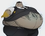 anthro belly big_belly black_hair clothed clothing eye_scar facial_scar fat_arms fur fusion grey_body grey_fur hair huge_belly male morbidly_obese morbidly_obese_anthro morbidly_obese_male obese obese_anthro obese_male onomatopoeia overweight overweight_anthro overweight_male scar solo sound_effects tattoo text moths_ace epic_games fortnite meowdas meowscles midas_(fortnite) domestic_cat felid feline felis mammal 2024 hi_res