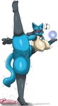 3_fingers 3_toes anthro anus aura big_breasts black_body black_fur black_inner_ear black_legs blue_body blue_ears blue_fur blue_tail blush blush_lines bodily_fluids breasts butt chest_spike cute_fangs dildo dildo_on_ground fangs feet female female_anthro fingers flexible fur genital_fluids genitals glistening glistening_butt glistening_legs glistening_thighs gloves_(marking) looking_at_viewer markings multicolored_body multicolored_ears multicolored_fur musical_note musical_symbol neck_tuft nipple_outline nude nude_anthro nude_female on_one_leg one_leg_up open_mouth open_smile pink_dildo pussy pussy_juice_on_dildo raised_leg red_eyes sex_toy shaking simple_background smile solo speech_bubble spikes spikes_(anatomy) splits spread_legs spreading standing sweat symbol tail tan_body tan_fur teeth thick_thighs toes tremble_spikes trembling tuft vaginal_fluids vertical_splits white_background enigi09 nintendo pokemon canid generation_4_pokemon lucario mammal pokemon_(species) 2025 absurd_res digital_media_(artwork) hi_res