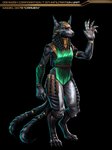 2_tails 6_fingers accessory ambiguous_gender anthro armband armor black_background bottomwear clothing fingers fur furgonomics head_tails headgear helmet multi_tail neck_ring pants simple_background sleeveless_shirt solo standing tail tail_accessory tailband text athavan oshkosh_corporation out_of_the_dark carmen_ghia alien canid canine canis mammal shongairi wolf absurd_res english_text hi_res