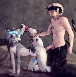anal anal_penetration anthro bed bedroom_eyes big_ears black_wings blue_hair blue_penis bottomwear bottomwear_down clothed clothing duo femboy from_behind_position fur furniture genitals grey_body grey_fur grey_tail hair hat headgear headwear holding_tail horn male male/male male_penetrated male_penetrating male_penetrating_male mask mask_only narrowed_eyes nude open_bottomwear open_clothing open_pants pants pants_down partially_clothed penetration penile penile_penetration penis penis_in_ass rear_view seductive sex shark_tail tail wearing_mask white_body white_fur white_hair wings rispi animal_humanoid aquatic aquatic_humanoid fish fish_humanoid humanoid shark shark_humanoid absurd_res hi_res