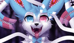 ambiguous_gender black_nose blinking blue_body blue_ears blue_eyes blue_fur blue_pupils bodily_fluids fangs feral front_view fur heterochromia looking_at_viewer mouth_shot multi_mouth multicolored_eyes open_mouth pink_eyes pink_pupils pink_tongue pupils ribbons saliva saliva_on_tongue saliva_string solo teeth tongue tongue_out white_body white_fur bloominglynx espiozx nintendo pokemon eeveelution generation_6_pokemon monster pokemon_(species) shiny_pokemon sylveon 2021 2d_animation animated bust_portrait colored detailed digital_media_(artwork) digital_painting_(artwork) huge_filesize loop motion_tweening no_sound painting_(artwork) portrait shaded short_playtime webm