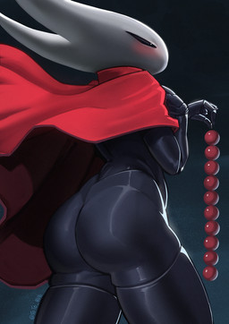 anal_beads anthro big_butt black_body black_eyes blush butt cloak cloak_only clothing female holding_anal_beads holding_object holding_sex_toy rear_view red_cloak red_clothing sex_toy solo thick_thighs white_body wide_hips toto_null hollow_knight_(franchise) team_cherry hornet_(hollow_knight) arthropod insect hi_res