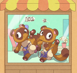 anal anal_penetration apron apron_only balls big_balls blue_eyes brown_body brown_fur clothing cum_tube cumlube dildo dildo_in_ass dildo_insertion duo erection fur genitals lube lube_in_ass male male/male object_in_ass pawpads penetration penis public public_sex raised_leg sex sex_toy sex_toy_in_ass sex_toy_insertion speech_bubble text toying_partner window young argon_vile animal_crossing nintendo timmy_nook tommy_nook canid canine mammal raccoon_dog tanuki english_text hi_res brother_(lore) brothers_(lore) incest_(lore) sibling_(lore)