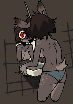 anthro antlers bare_back blue_clothing blue_panties blue_underwear breasts brown_hair butt clothed clothing erect_nipples eyelashes female fur grey_body grey_fur hair hair_over_eye horn looking_at_mirror looking_at_object looking_at_viewer medium_breasts mirror nipples panties panties_only rear_view shoulder_blades sink solo topless topless_anthro topless_female underwear underwear_only water white_sclera wide_eyed xarop77 reed_(xarop77) deer mammal 2024 digital_drawing_(artwork) digital_media_(artwork) english_description portrait three-quarter_portrait