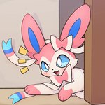 ambiguous_gender feral inside looking_at_viewer lying open_mouth paws smile solo park_horang nintendo pokemon eeveelution generation_6_pokemon pokemon_(species) sylveon 1:1 hi_res