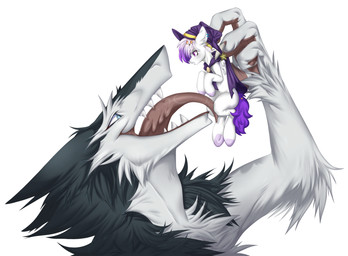 ambiguous_gender anthro duo extreme_size_difference eye_contact feathered_wings feathers feral imminent_vore looking_at_another macro micro open_mouth size_difference smile tongue tongue_out wings tnobulin hasbro my_little_pony mythology equid equine horse mammal mythological_creature mythological_equine pegasus pony sergal hi_res