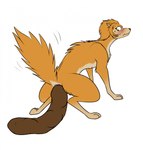 anus blush bodily_fluids crouching feces female feral fur orange_body orange_fur pooping pushing pushing_out raised_tail scatplay solo straining sweat sweatdrop tail tofu-doggo alpha_and_omega crest_animation_studios kate_(alpha_and_omega) canid canine canis mammal wolf hi_res