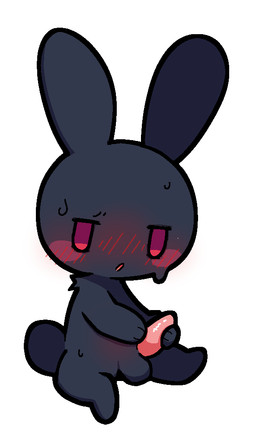 black_body black_fur blush blush_lines blush_stickers bodily_fluids feral front_view fur genitals glistening glistening_genitalia glistening_penis half-closed_eyes hand_on_penis looking_at_viewer male male_feral masturbation monotone_body monotone_fur narrowed_eyes paws penile penile_masturbation penis red_eyes simple_background sitting solo sweat toony white_background plumflavor lagomorph leporid mammal rabbit 2026 4:7 cel_shading digital_drawing_(artwork) digital_media_(artwork) shaded