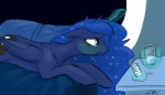 aspirin blue_body blue_feathers feathered_wings feathers female feral glass horn hungover medicine solo water wings silfoe friendship_is_magic hasbro my_little_pony mythology princess_luna_(mlp) equid equine mammal mythological_creature mythological_equine winged_unicorn 2015